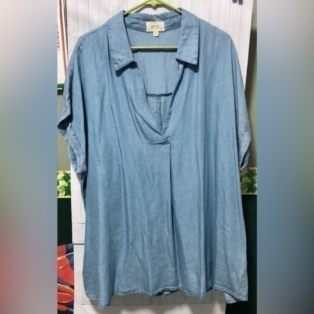 ✴️Blu Pepper light blue Lyocell short sleeve pull over top